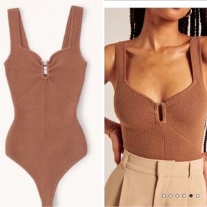 Abercrombie & Fitch Brown Ribbed U-Shaped Hardware Bodysuit